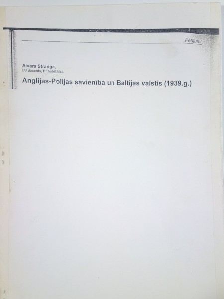 Anglijas-Polijas savienība un Baltijas valstis ( 1939.g.)