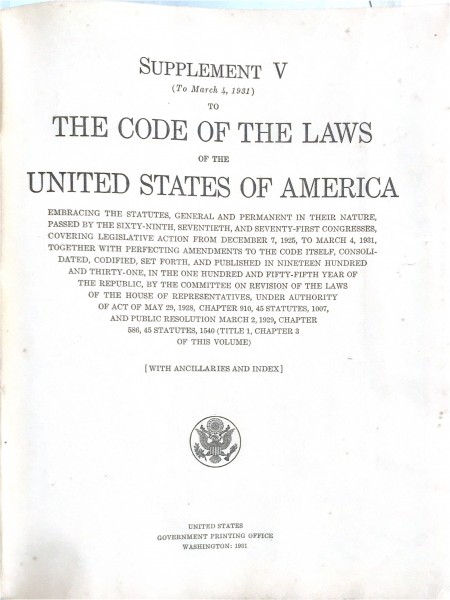 The Code of the Laws United States of America- supplement 5